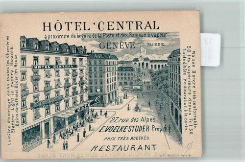 1200 Genève Genf 1900 Lithographie Hotel Central keine AK