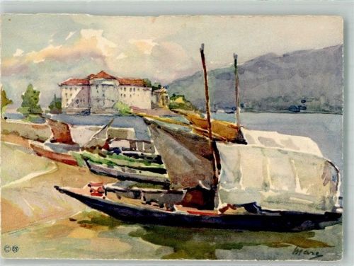 6614 Brissago 1955 Lithographie / Künstlerkarte Isola Bella Lago Maggiore
