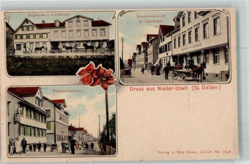 9244 Niederuzwil 1912 Foto AK Gasthaus zum Landhaus Straßenansicht
