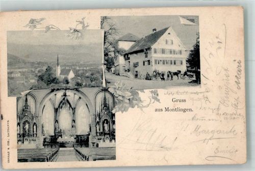 9462 Montlingen 1902 Foto AK Kirche innen Gasthaus