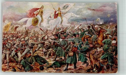 Verlag K. Essig Nr. 86 Europa Krieg Gefechte Germania Helvetia Künstlerkarte