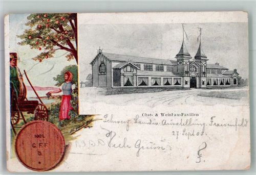8500 Frauenfeld 1903 Gebrauchsspuren Ausstellung Obst- und Weinbau Pavillon Lithographie Ort handschriftlich