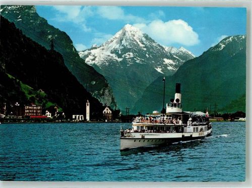 Raddampfer auf dem Vierwaldstättersee mit Bristenstock Photoglob 6226 Binnenschiff Foto AK