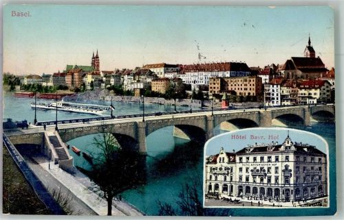 4000 Basel Bâle 1924 Foto AK Hotel Bayr. Hof Dampfschiff Rheinbrücke