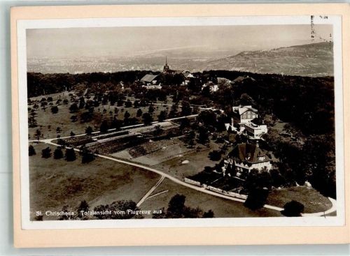 4126 Bettingen 1931 FOTO KEINE AK Fliegeraufnahme von St. Chrischona Original aufmontierte Verlagsmusterkarte
