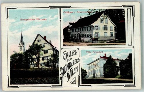 8577 Schönholzerswilen 1910 Foto AK Gasthaus zum Schweizerhaus Villa Felsenhoif ev. Pfarrhaus