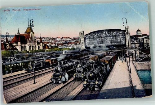 8000 Zürich 1922 Foto AK Hauptbahnhof Damplokomotiven