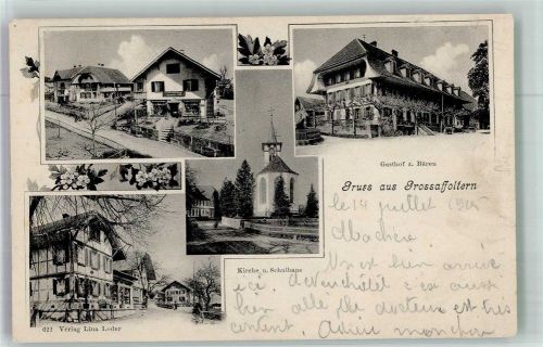 3257 Grossaffoltern 1905 Foto AK Gasthaus zum Bären Kirche Schulhaus Geschäft