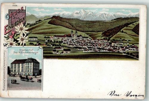 8840 Einsiedeln 1900 Lithographie Hotel Schweizerhof Kloster