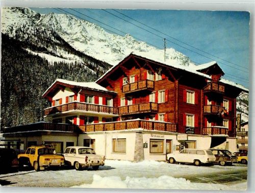 3910 Saas-Grund 1973 Winter Auto Hotel Bergheimat