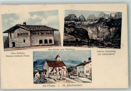 8890 Flums 1925 Foto AK Schloss Gräpplang Altes Rathaus Alte Kirche im 16. Jahrhundert