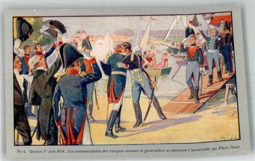 Nr. 4 Geneve 1814 Politik Centenaire de la Reunion Militär Schweiz Künstlerkarte