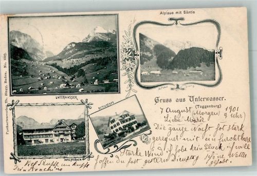 9657 Unterwasser 1901 Foto AK Hotel Sternen Pension Alplaue mit Säntis