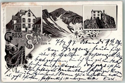 9050 Appenzell 1897 Lithographie Wetterstation Hotel Säntis Vorläufer