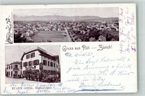 8630 Rüti ZH 1902 Gebrauchsspuren Bahnpost Zug 2276 Nr. 27 Gasthaus Gsell Riß geklebt