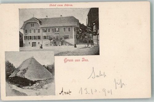 3232 Ins Anet 1901 Foto AK Hotel zum Bären Bauernhaus