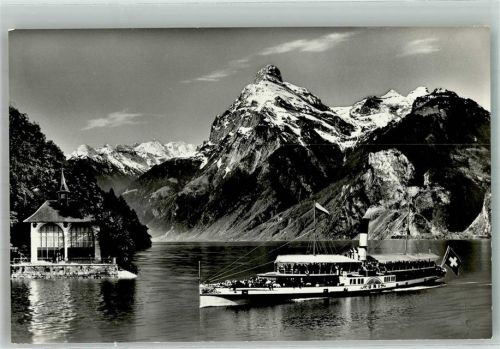 Sisikon Raddampfer Uri auf dem Vierwaldstättersee bei der Tellskapelle Binnenschiff Foto AK