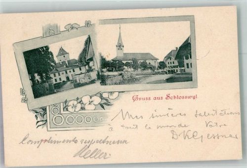 3082 Schlosswil Ried b. Worb 1900 Foto AK Schloss Kirche