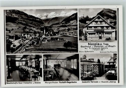 9650 Nesslau Foto AK Gasthaus Pension zur Post Kegelbahn Bahnhof