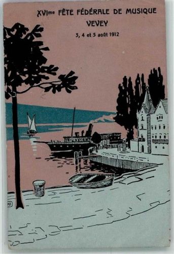 1800 Vevey Gebrauchsspuren Musikfest 1912 Tombola Künsterlsteindruck
