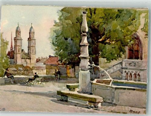 8000 Zürich Künstlerkarte Lindenhof Grossmünster