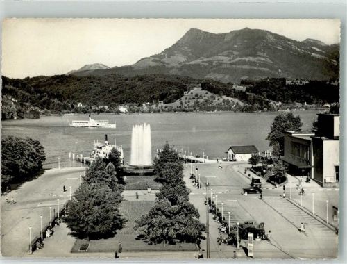 6000 Luzern Lucerne 1956 Foto AK Auto Bahnhofplatz Rigi Hafen