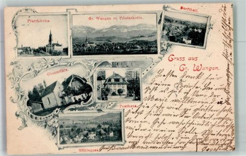 6022 Grosswangen 1900 Foto AK Postamt Mühlegasse Obermühle Pfarr- Kirche
