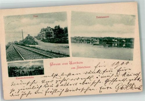 8713 Uerikon 1900 Foto AK Postamt Eisenbahnbrücke Hafen
