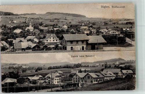 3507 Biglen 1912 Foto AK Feldpost Verpflegungstruppen Fabrik Bahnhof