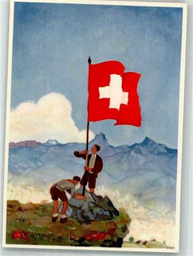 Flagge Bundesfeierkarte für Notleidende Mütter 1939 Bundesfeier / Pro Patria Schweiz Künstlerkarte