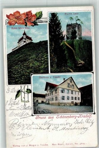 9215 Schönenberg an der Thur 1905 Foto AK Burg Ruine Last Hotel Klein Gasthaus zur Traube