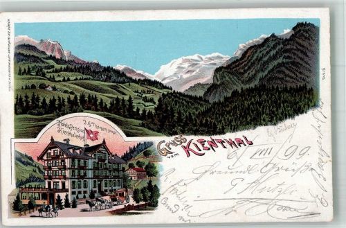3723 Kiental 1899 Lithographie Postktutsche Hotel Pension Kienthalerhof
