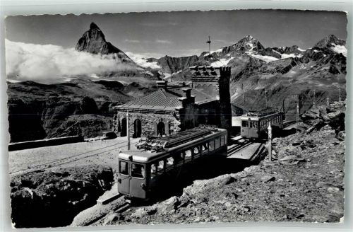 Gornergrat 1966 Foto AK Zahnradbahn Gornerbahn Bahnhof Matterhorn