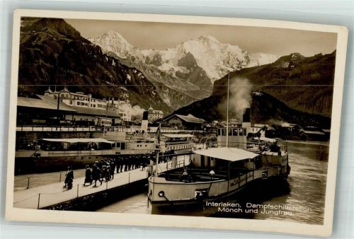 3800 Interlaken Foto AK Hafen Dampfschiffstation