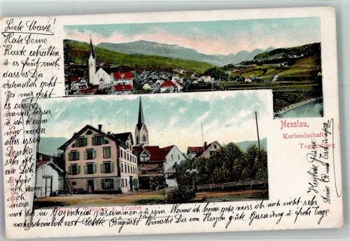 9650 Nesslau 1907 Foto AK Hotel Pension zur Traube Kirche