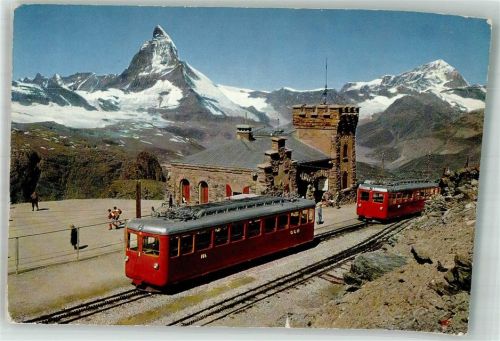 Gornergrat 1965 Foto AK Zahnradbahn Gornergratbahn Bahnhof Matterhorn