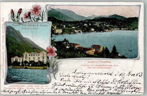 6900 Paradiso 1903 Foto AK Pension Villa Carmen und Rieviera Deutsches Haus