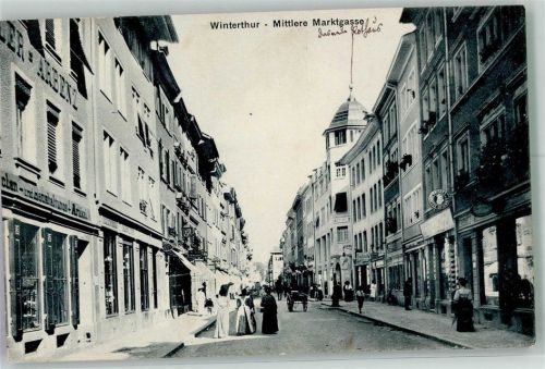 8400 Winterthur 1909 Foto AK Geschäft Mittlere Marktgasse
