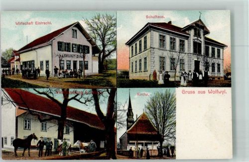 4628 Wolfwil Foto AK Vieh- Handlung Gasthaus Eintracht Schulhaus Kirche