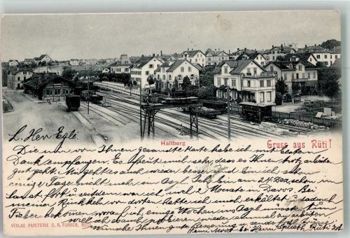 Rüti ZH Bahnhof Haltberg Bahnpost Zug 2213 Bahnhof Schweiz 1902 Foto AK