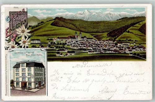 8840 Einsiedeln 1900 Lithographie Gasthaus zum Freihof Kloster