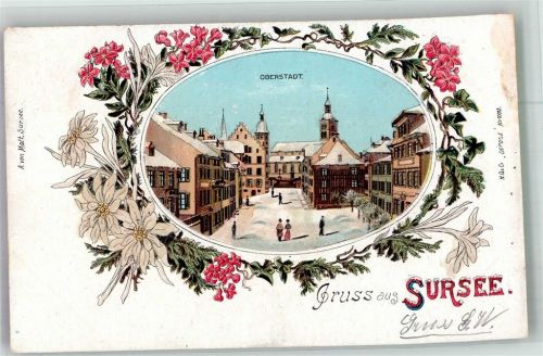 6210 Sursee 1901 Winterlithographie Oberstadt Glimmerauflage