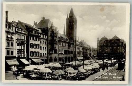 4000 Basel Bâle 1936 Foto AK Marktszene Rathaus