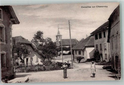 1374 Corcelles-sur-Chavornay 1922 Foto AK Dorfstrasse Kirche