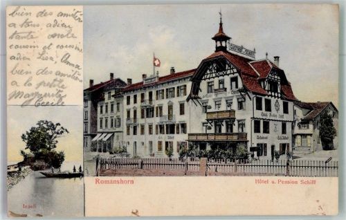 8590 Romanshorn 1910 Foto AK Hotel Pension Schiff Inseli