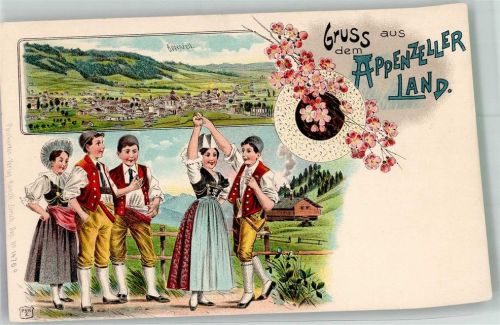 9050 Appenzell Lithographie Tracht Tanz