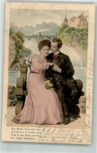 8200 Schaffhausen Sciaffusa 1903 Lithographie Rheinfall Schloss Liebespaar