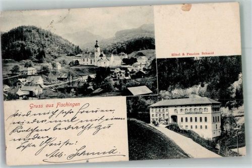 8376 Fischingen 1908 Foto AK Hotel Pension Schmid Kirche