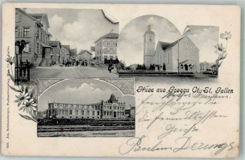 9200 Gossau SG 1903 Foto AK Fabrik Schifflistickerei Kirche