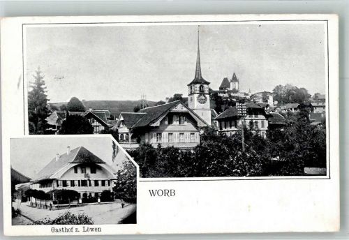 3076 Worb 1919 Foto AK Gasthaus zum Löwen Kirche